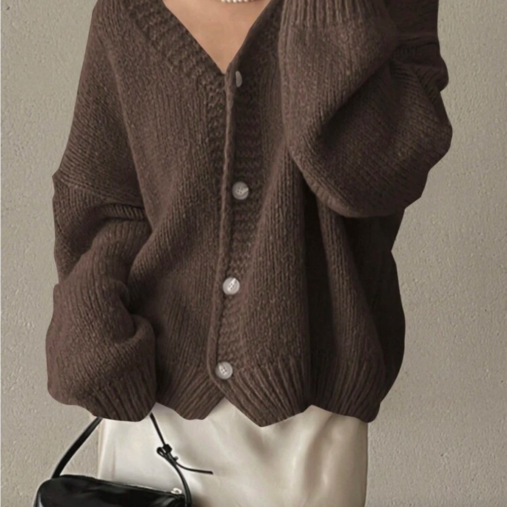 Cozy Brown Knit Sweater Cardigan
